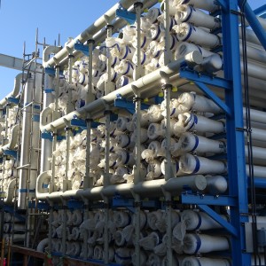 The reverse osmosis system consists of 14 'train' systems - 24 foot tubes arranged in 16 x 9 units.