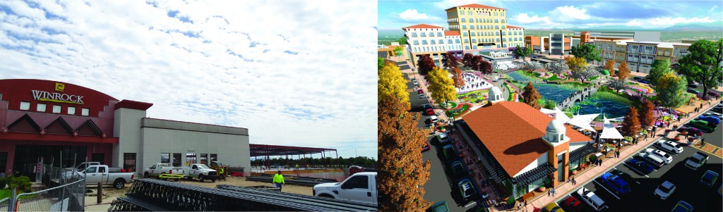 The current Winrock Mall entrance and artists rendering of the redeveloped project.